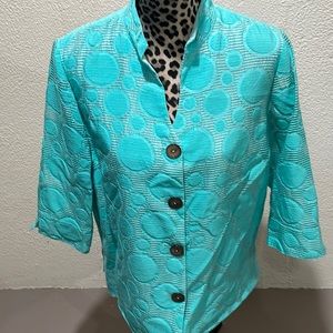 Ming Wang blue/green button up v neck top or jacket dress it up or down
